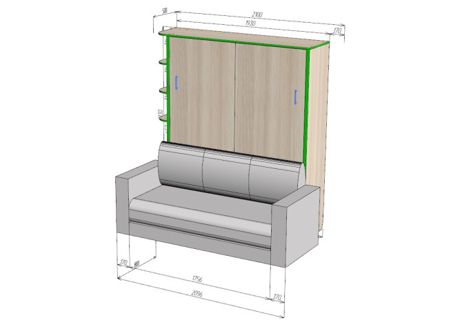 Шкаф-кровать трансформер с диваном Изи