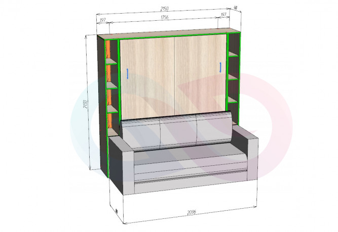Шкаф-кровать трансформер с диваном Мэлми-2